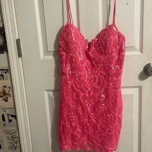 A large pink homecoming dress